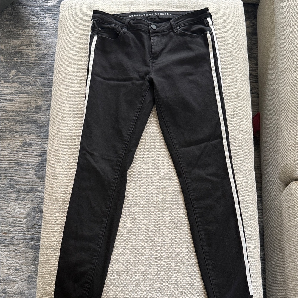 Articles Of Society Black Skinny Jeans with White Side Stripes